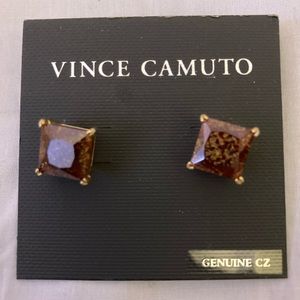 Vince Camuto Elegant Bronze Gold Sparkle Cage Stud Earring NWT